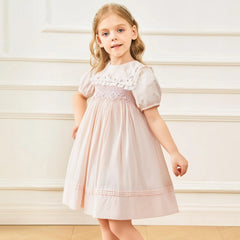 Girl Dresses 6 to 14 Years Flower Embroidery Kid Luxury Smocked Lace Communion Custom Dresses for Birthday Dress 4 Year Old Girl