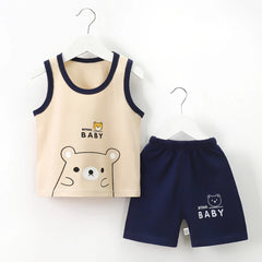 Summer New Children's Vest Suit Pure Cotton Baby Boys and Girls Sleeveless Shorts Clothes Set