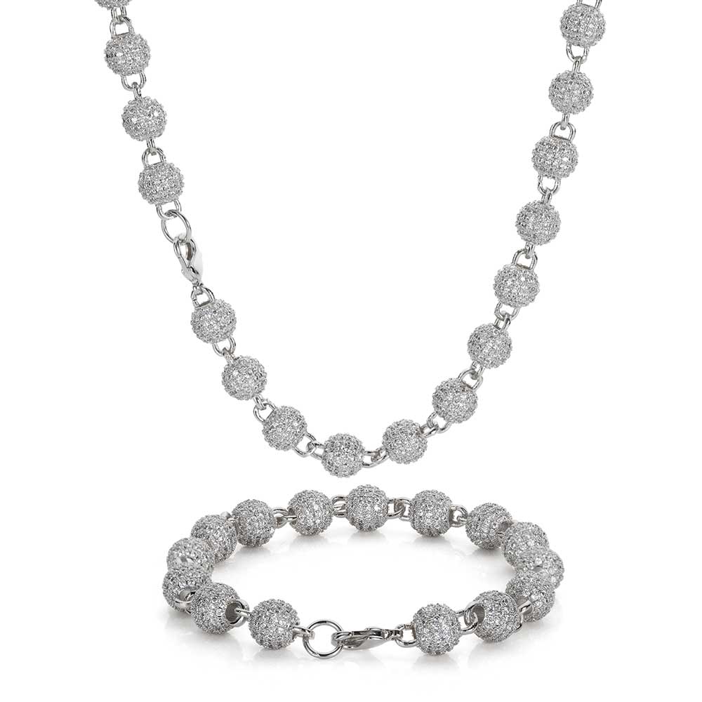 Unisex 8Mm Neck Chain Sterling Silver round Bead Micro Pave Diamond Jewelry for Party S925 Material Iced Out Chain for Women