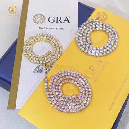 Luxury Men Women Hip Hop Fine Jewelry 2Mm 3Mm 4Mm 5Mm Diamond 925 Silver Bracelet VVS Moissanite Tennis Chain Necklace