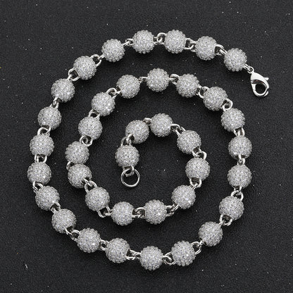 Unisex 8Mm Neck Chain Sterling Silver round Bead Micro Pave Diamond Jewelry for Party S925 Material Iced Out Chain for Women