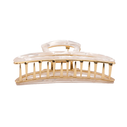 Customized Acetate Hair Claw Clips Silver White Half-Moon Shaped Hollow Environmentally Friendly Material