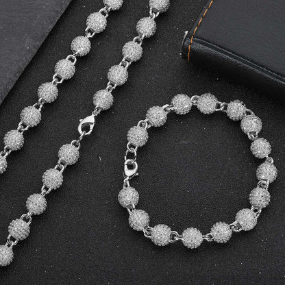 Unisex 8Mm Neck Chain Sterling Silver round Bead Micro Pave Diamond Jewelry for Party S925 Material Iced Out Chain for Women