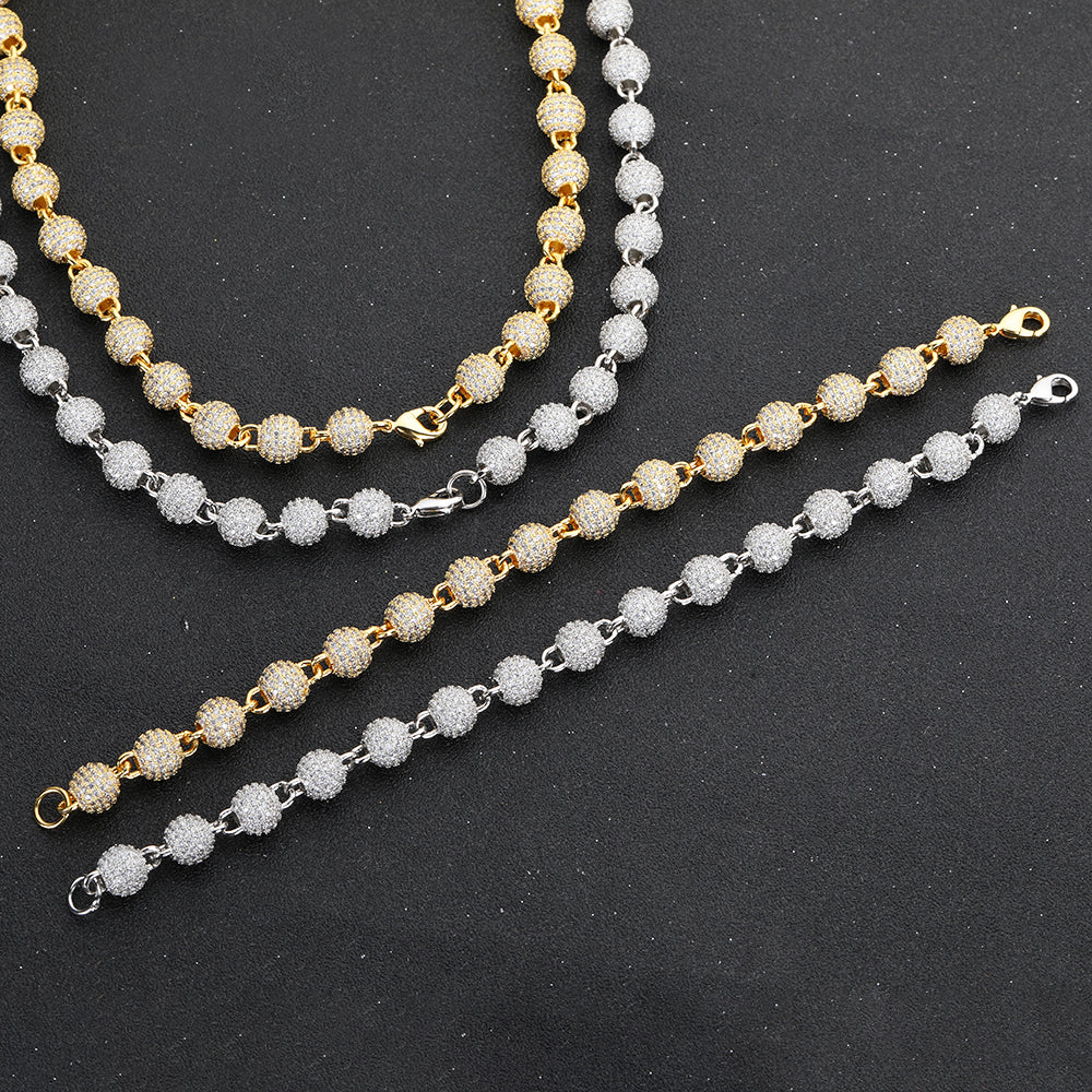 Unisex 8Mm Neck Chain Sterling Silver round Bead Micro Pave Diamond Jewelry for Party S925 Material Iced Out Chain for Women
