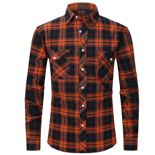 Men's High-End Vintage Style Plaid Flannel Shirt Long Sleeved Double Pocket Fashionable Print Cotton Casual Shirt Anti-Wrinkle